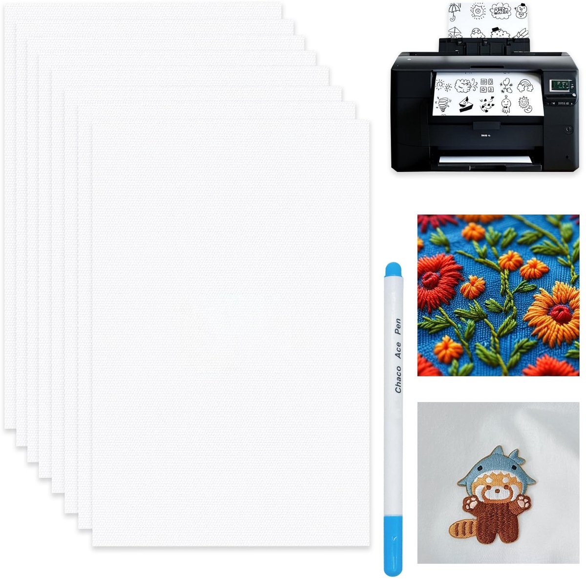 Solidchoice - Set van 8 A4 Wateroplosbare Borduurvellen voor Diverse Creaties
