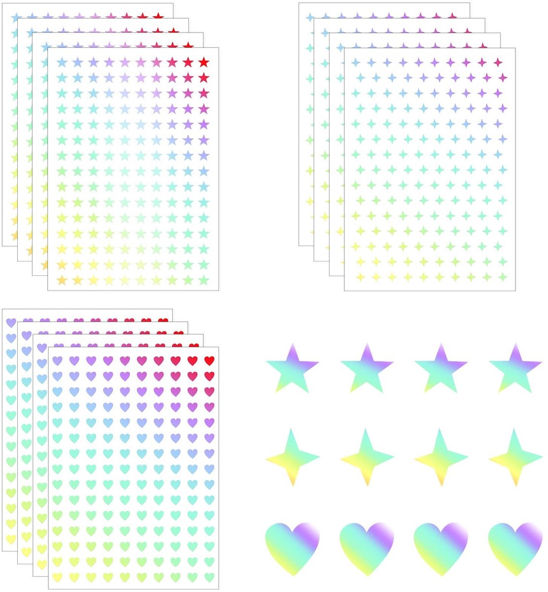 Solidchoice - 1800 Stuks Mini Holografische Stickers voor Beloning en Decoratie