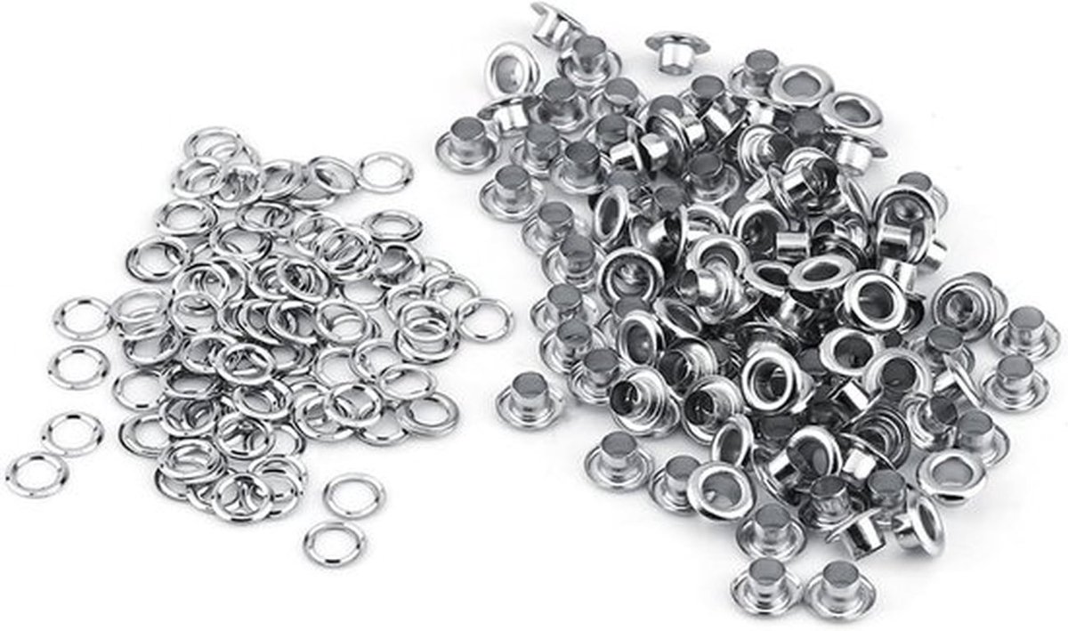 100 Stuks 5mm Eyelets en Grommets Set - Metaal Eyelets met Ringen voor Leer, Handwerk, Schoenen en Kleding (Zilver)