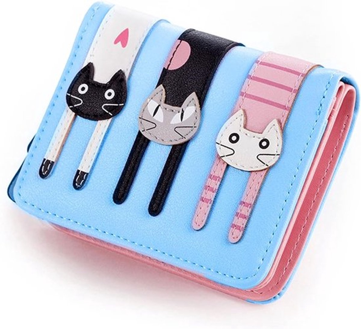 Schattige Dieren Portemonnee - Kleine Lange Rits Mini Portemonnee van Leer, Perfect als Cadeau voor Dames en Meisjes, Handig en Stijlvol (Blauw)