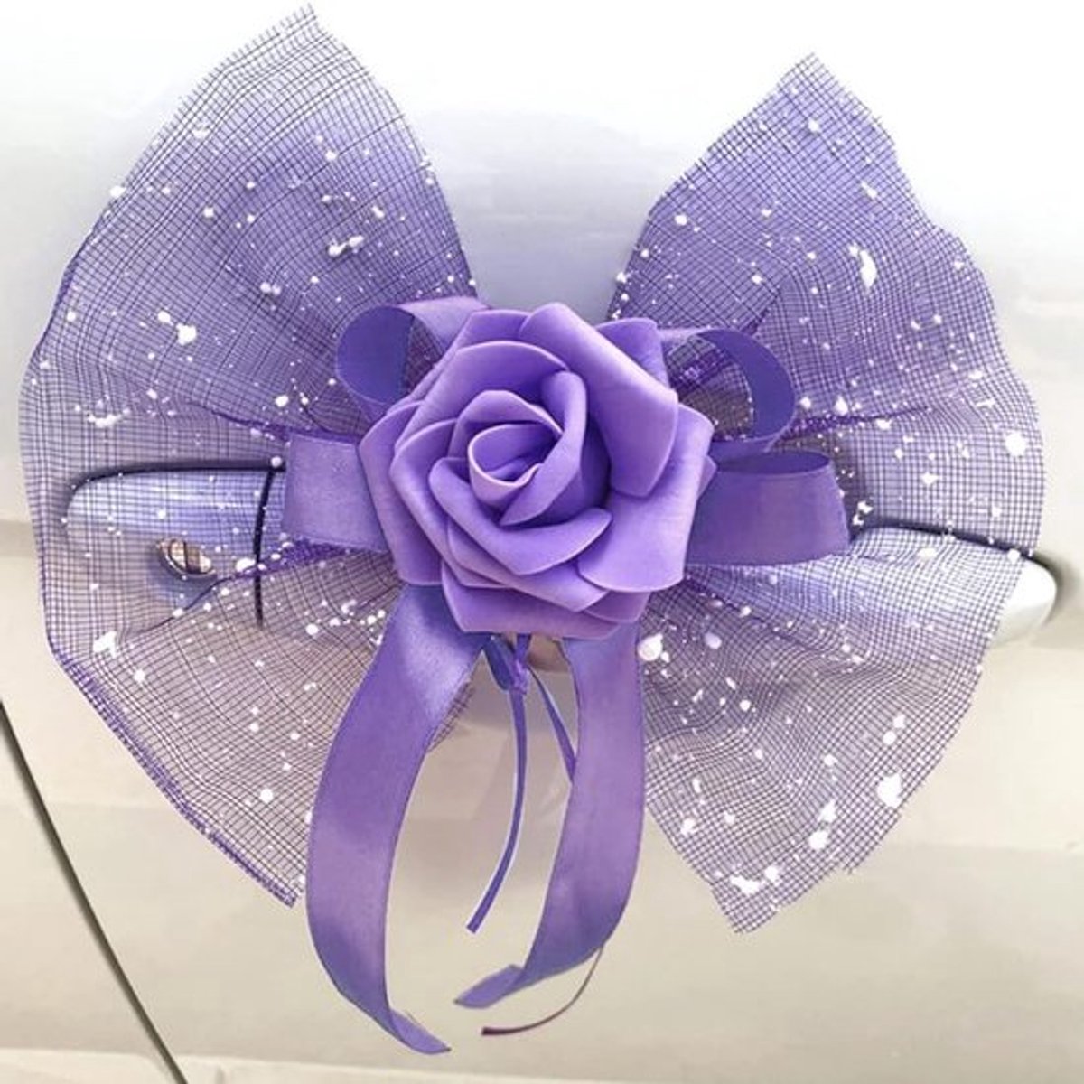 10 Stuks Trouwauto Decoratie met Rozen en Bloemen - Kant-en-klare Strikken voor Achteruitkijkspiegel en Deurgrepen in Paars, Perfect voor Bruiloft Versiering
