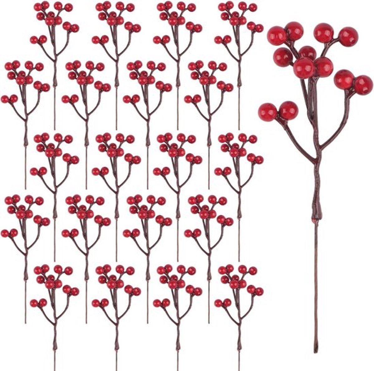 48 Stuks Nepproducten met Rode Bessen, 18 cm Lange Bessenstelen voor Kerstdecoratie, Bruiloften en Winterse Versieringen, Creatieve Knutselprojecten en Thuisinrichting