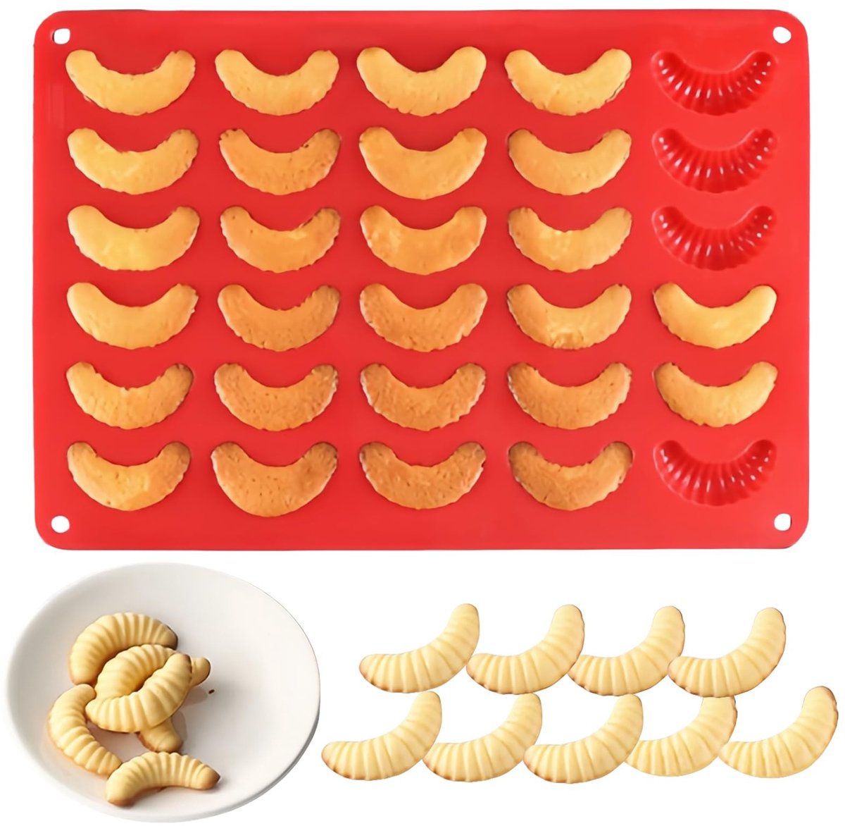 Solidchoice - Silicone Bakvorm voor Kipferl - 30 Holes voor Chocolade en Koekjes