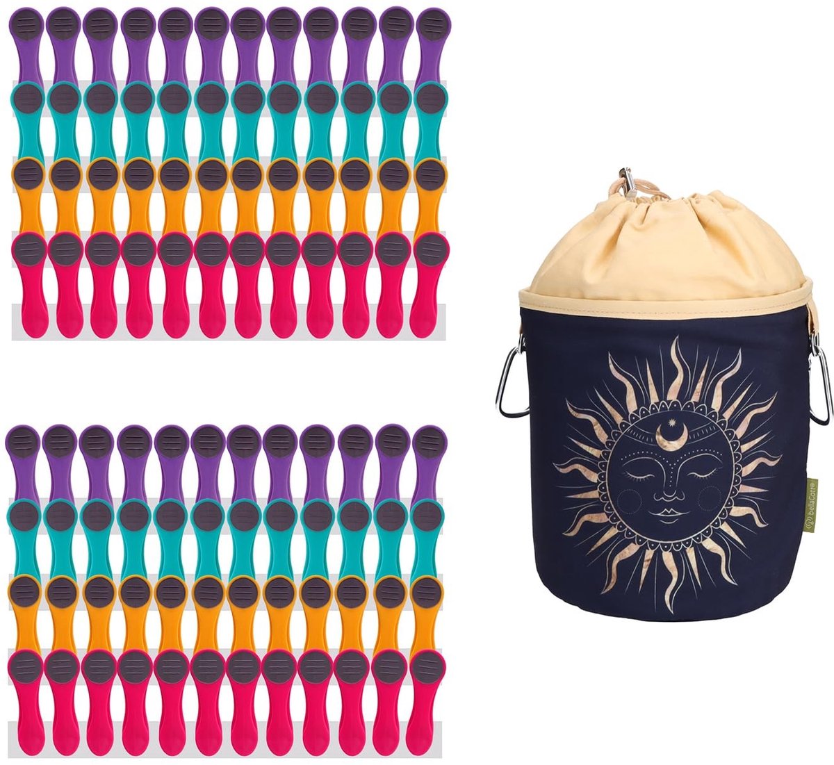 Solidchoice - 96 Kledingknijpers met Veren - Inclusief Katoenen Tas