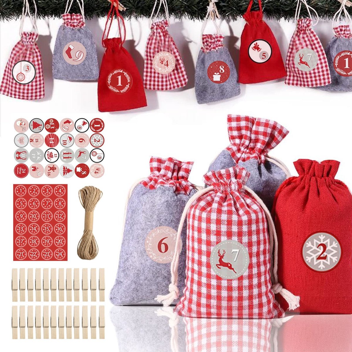 Solidchoice - DIY Kerst Adventskalender Kit met Jute Tassen