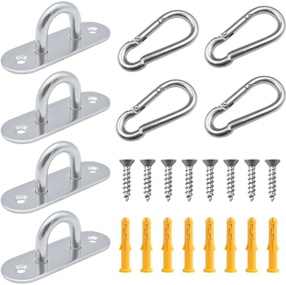 Solidchoice - Set van 4 RVS Oogplaten met Carabiner Clips en Bevestigingsmaterialen