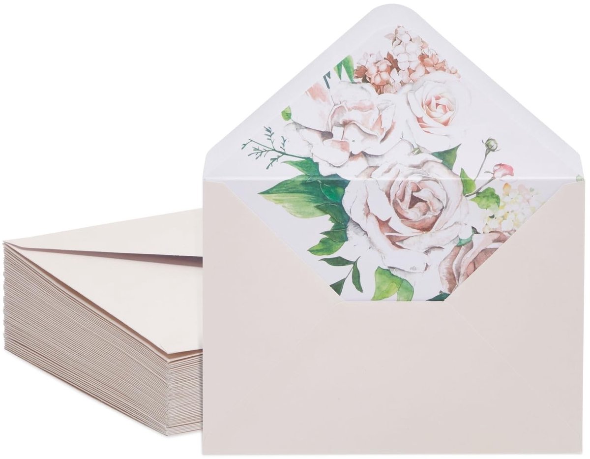 Solidchoice - 50 Pack A7 Enveloppen met Bloemen Liner voor Uitnodigingen en Kaarten - Ivoor