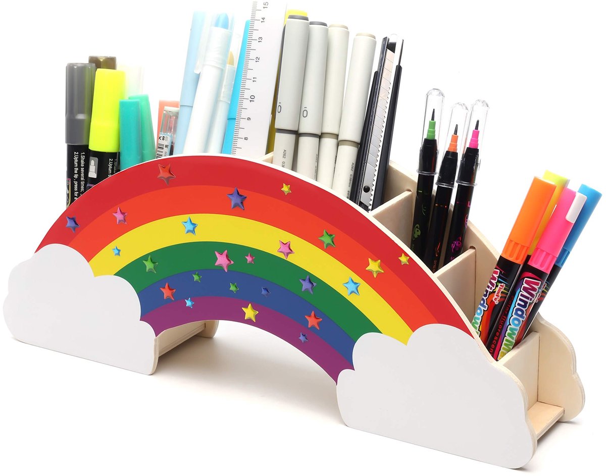 Solidchoice - Rainbow Pencil Holder Desk Organizer met Ster Stickers - 6 Compartimenten