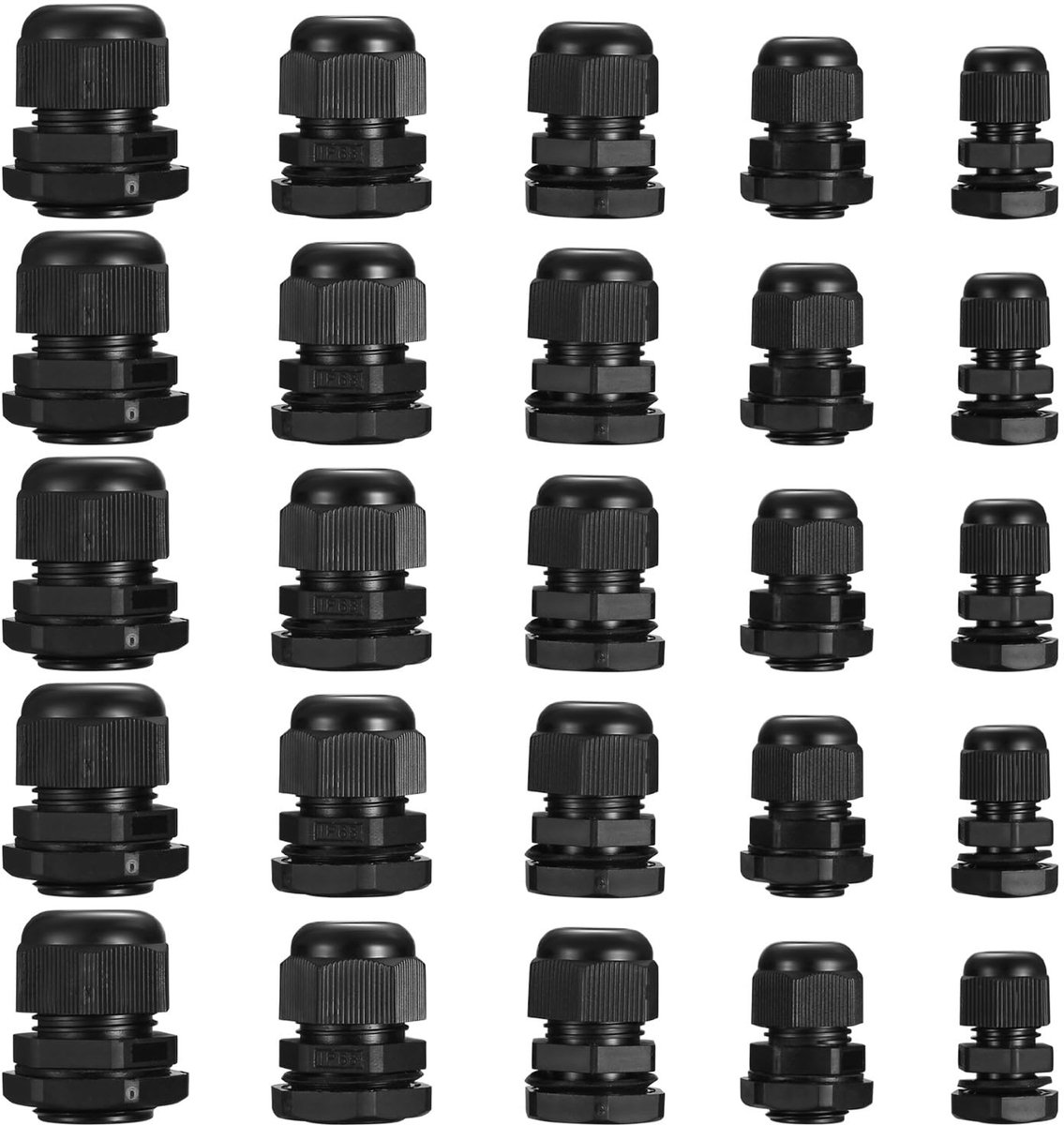 25 Pcs Cable Screw Connection Kit, Adjustable Cable Grommet, Waterproof, Nylon Cable Screw Connectors with Lock Nuts - ShopVlot