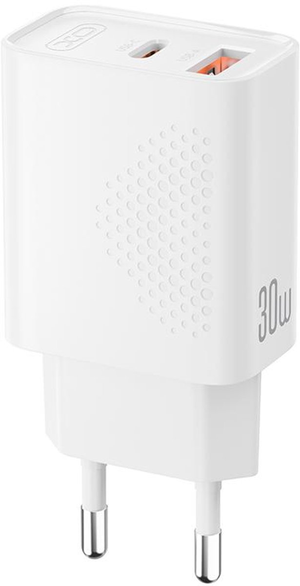 XO - Dual-Charger 30W Snellader - USB-C + USB-A Snellader - Power Adapter - Oplader voor Smartphone & Tablet - Phone Charger - Wit