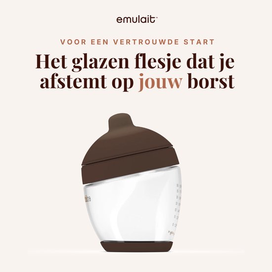 Emulait Classic Glazen Babyfles - Kleur: Rich - Maat: 5 - 240 ml - borstvormig - natuurlijk voeden - anti-koliek - bpa-vrij van Emulait — afbeelding 4