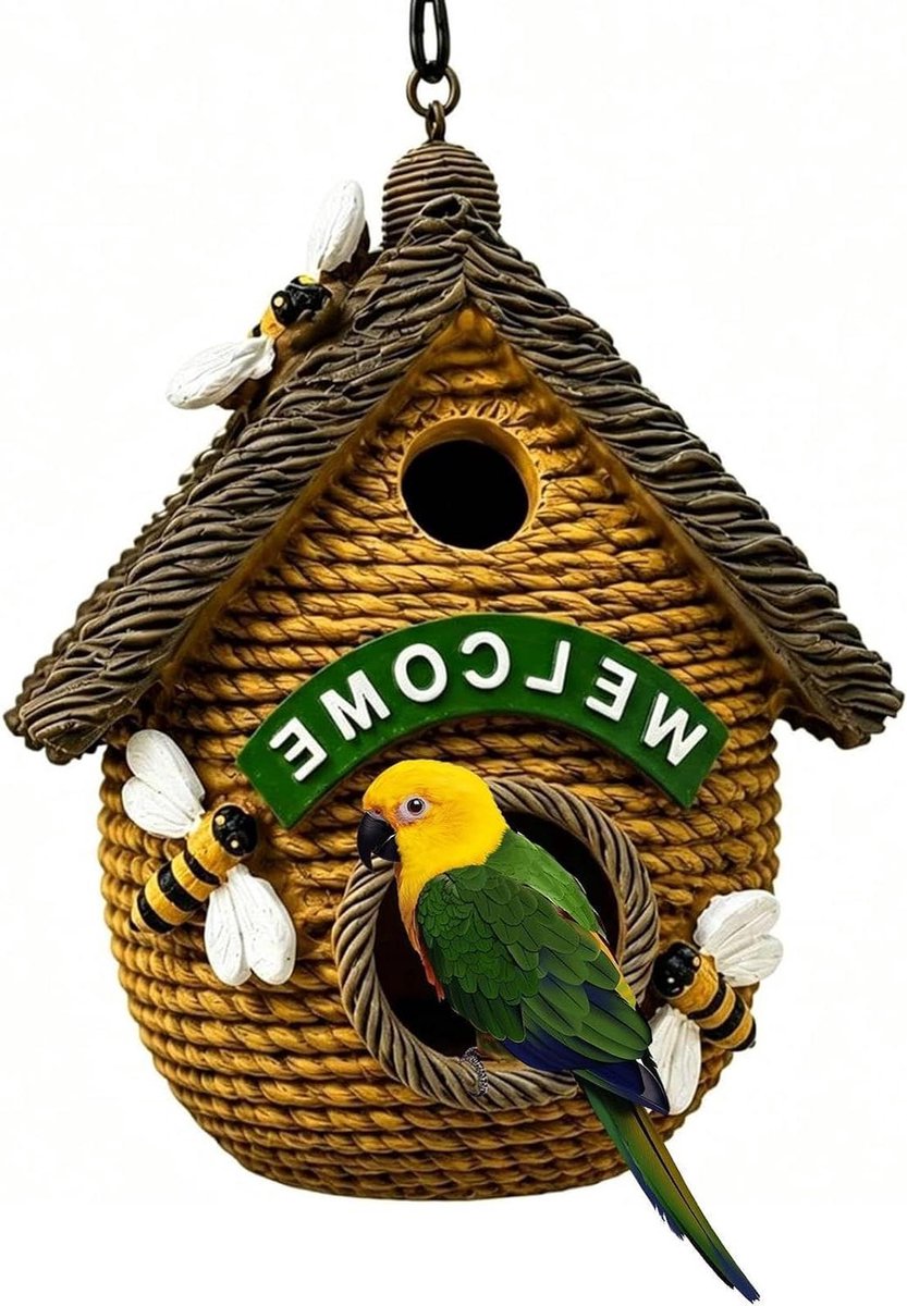 Vogelhuisje Nestvorm - Nestkast Buiten - Tuin Decoratie - Kunsthars Constructie - 18x9x8 cm - Rood