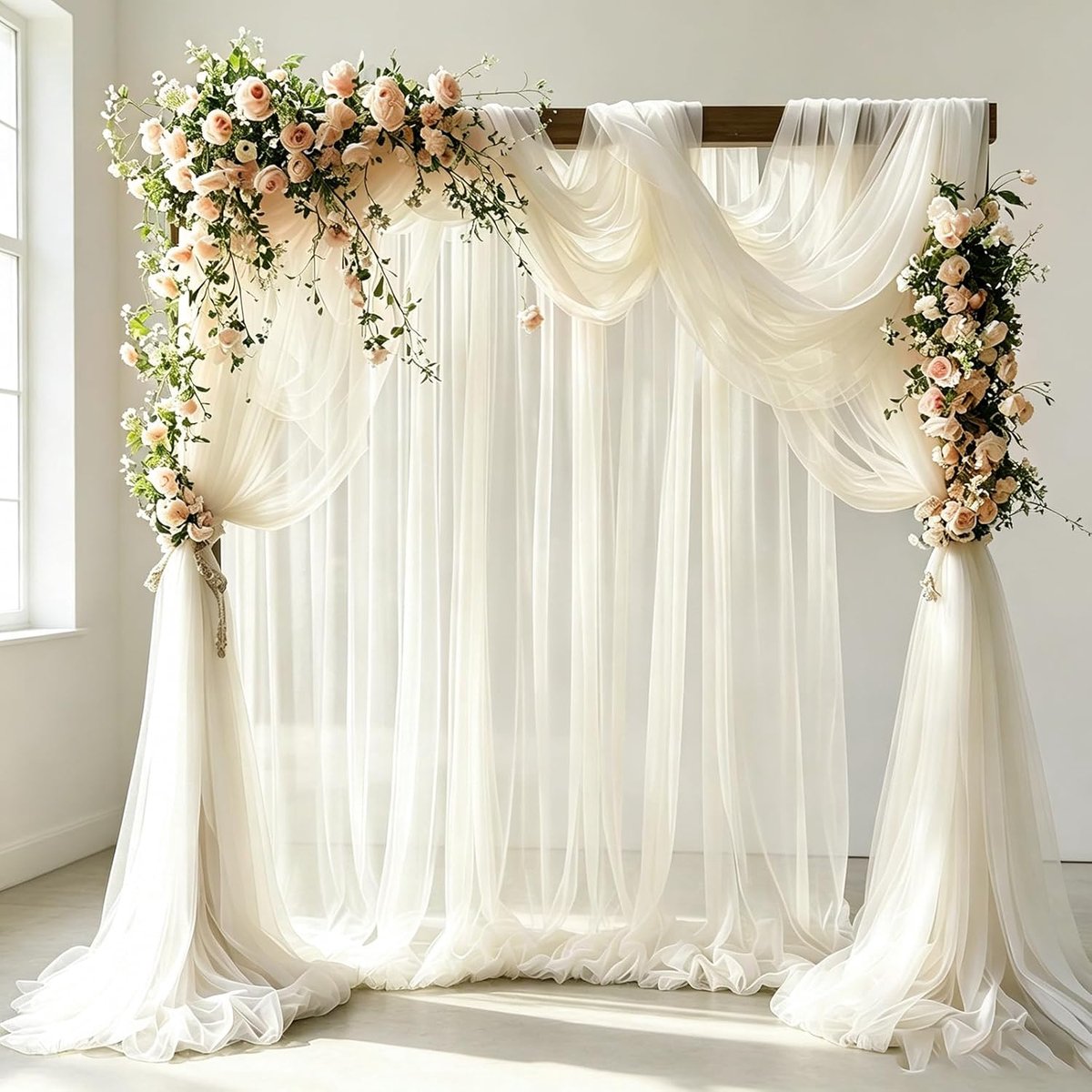 Hoypeyfiy 2-Piece Off White Wedding Curtains, Soft Organza Fabric, 1.6 x 10 m, Versatile Wedding and Party Decoration - ShopVlot