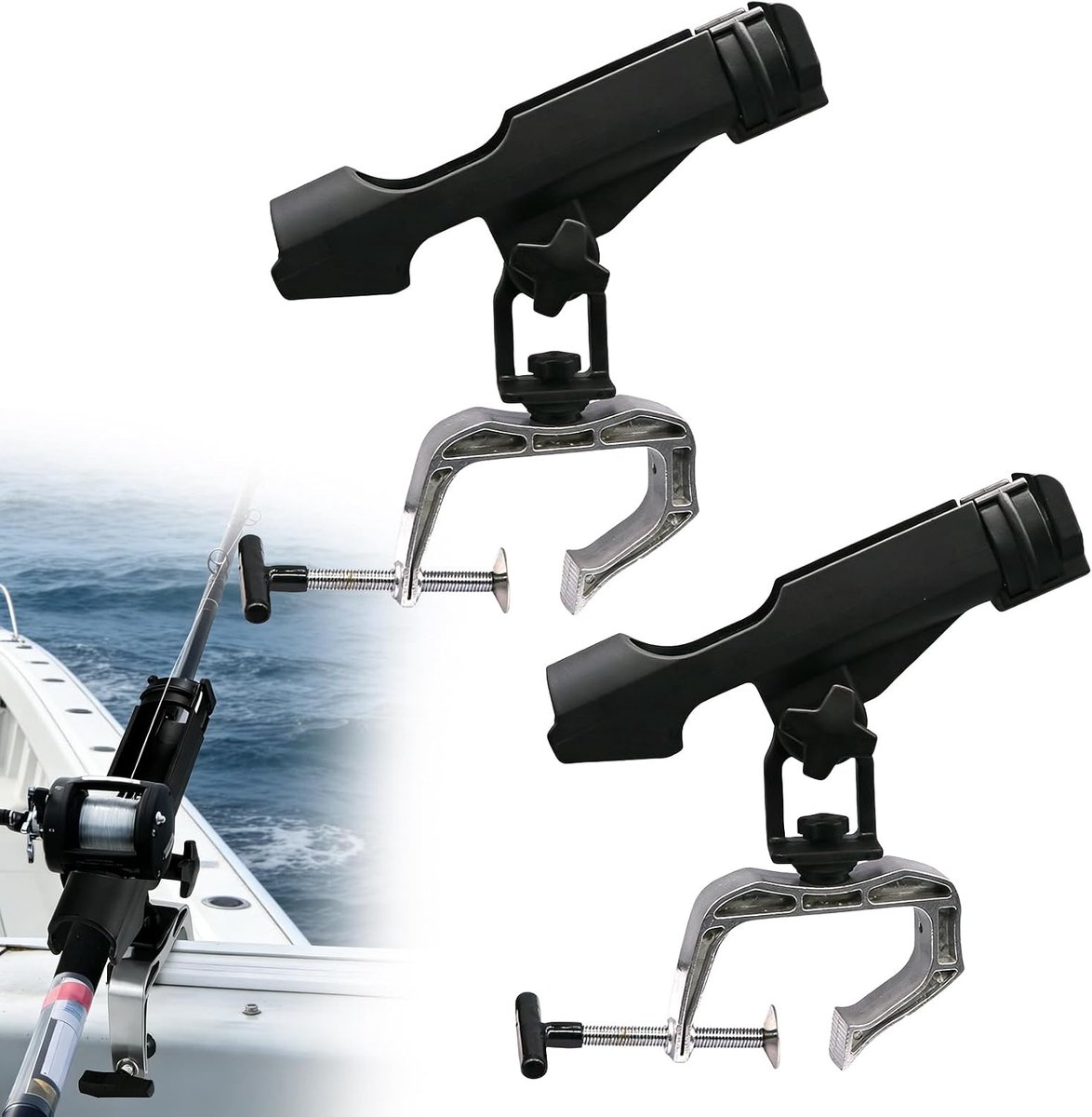 Pack of 2 Boat Fishing Rod Holders, High Quality Nylon Material, Boat Rod Holder, Rotating Design, Fishing Rod Holder - ShopVlot