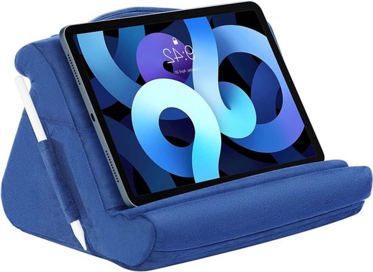 Tablet Kussenstandaard met Meerdere Kijkhoeken en Opbergruimte, Geschikt voor iPad en Galaxy Tab, Ideaal voor E-Readers en Smartphones, Blauw