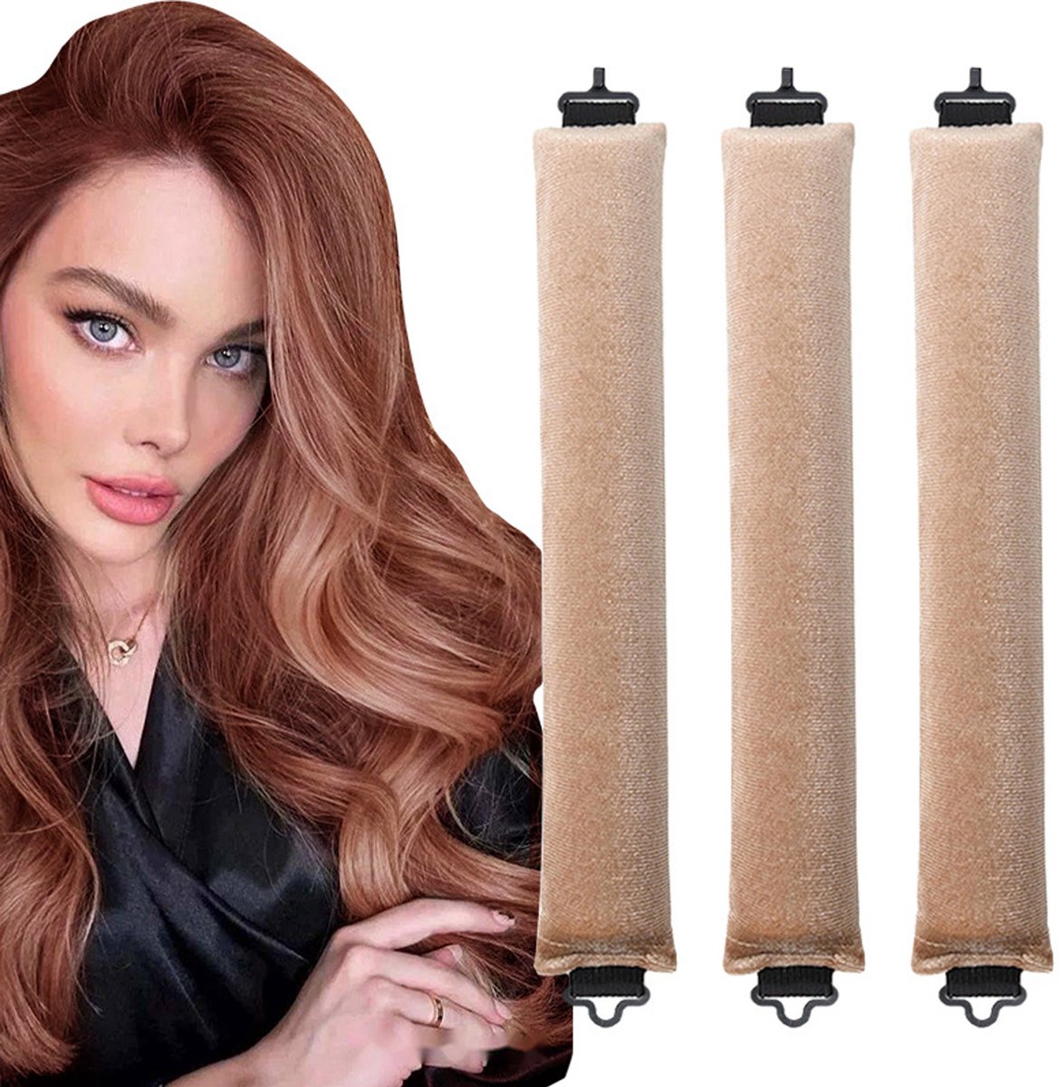 COVREO Heatless curling rods 3 stuks 27 cm khaki stof, zonder hitte