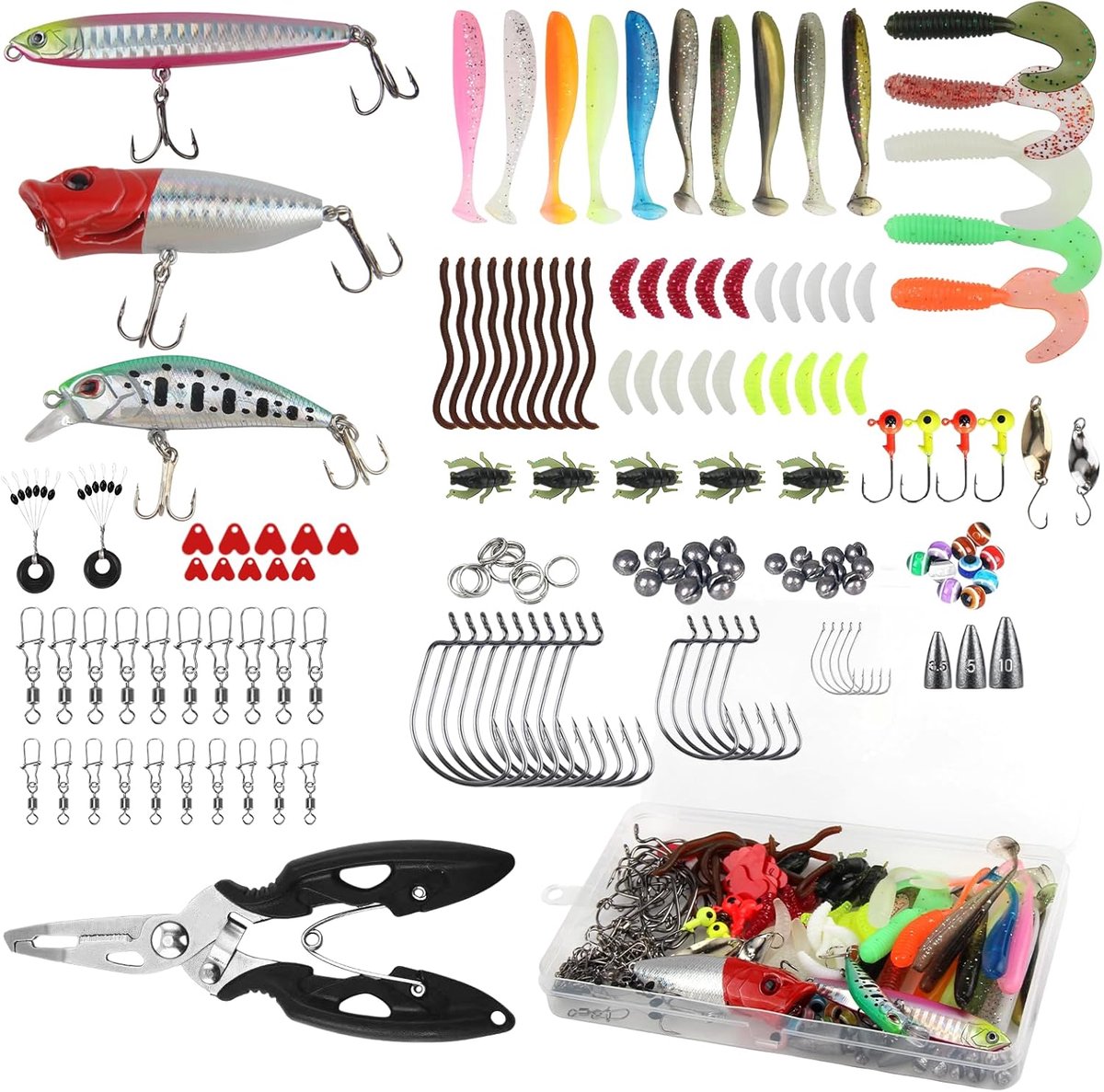 SnelShoppen - 155-delige visaccessoireset - Premium kunstaas, haken, tackle box, schaar, aaspopper voor roofvissen - Compleet visartikelen pakket