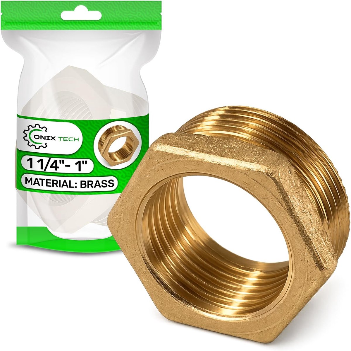 SnelShoppen - Adapternippel met Buiten- en Vrouwelijk Schroefdraad, 1 1/4 inch - 1 inch, Messing, Geschikt voor Water, Verwarming en Gas, 5 Jaar Garan