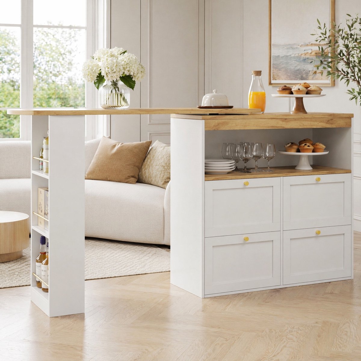 COVREO Buffetkast 204 x 39 x 104 cm - wit MDF, 4 lades en draaibare zijplank