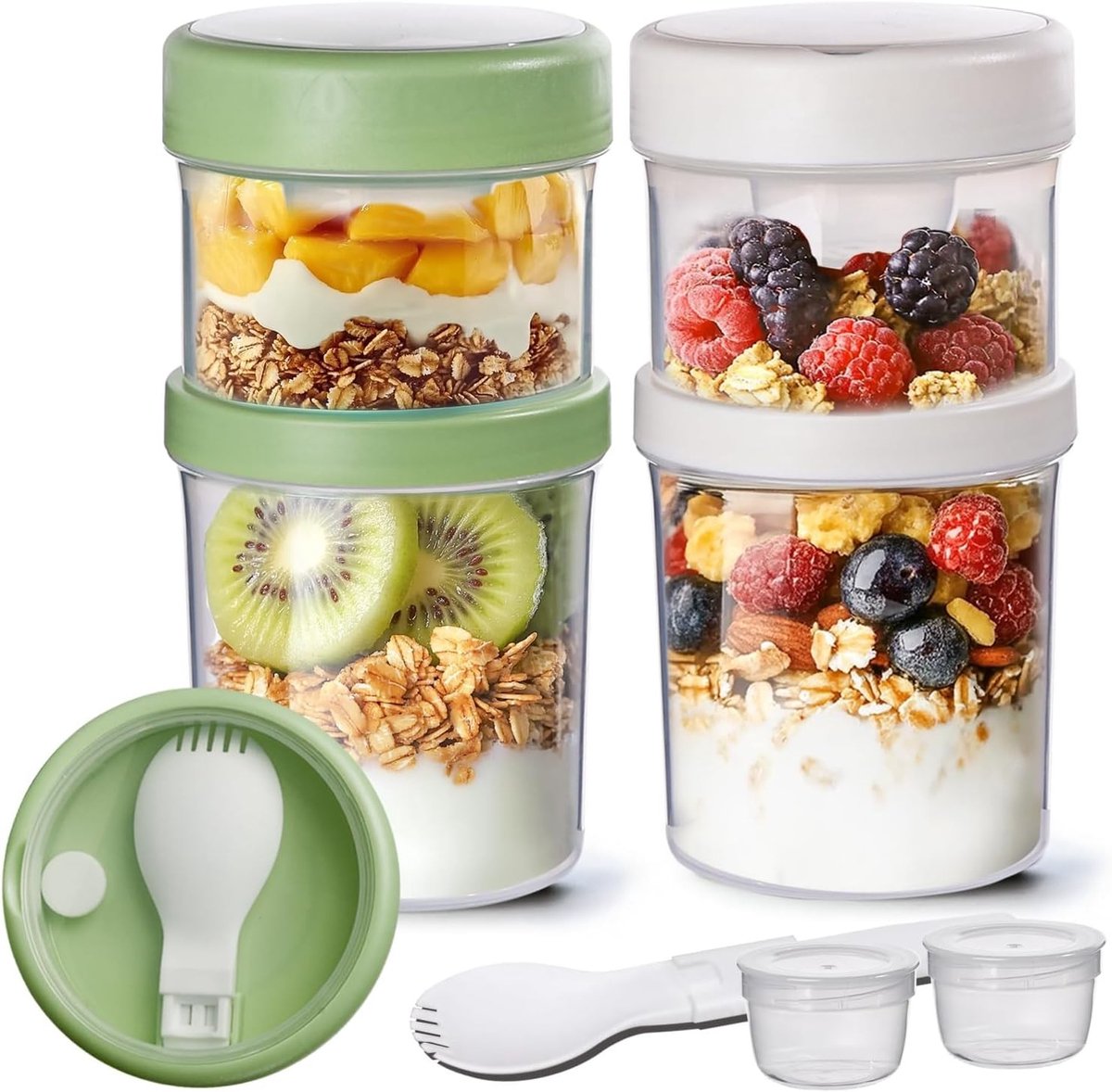 Mueslibeker to go - BPA-vrij kunststof - Lekvrije yoghurtbeker - Inclusief lepel - Voor school, kantoor en reizen
