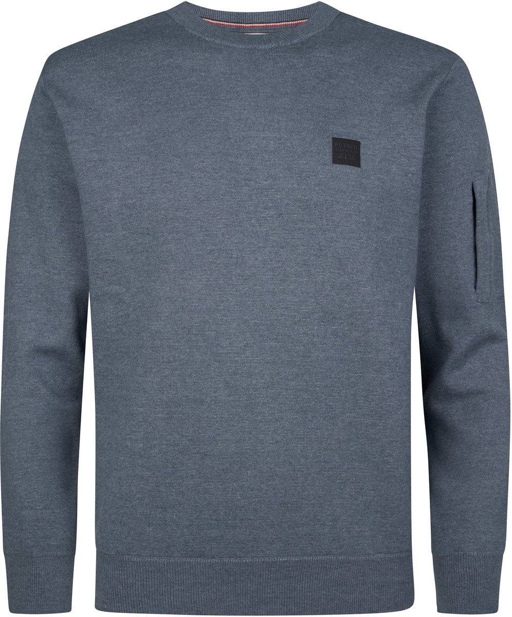 Petrol Industries - Heren Gebreide trui met utility-zak Kellan - Blauw - Maat XS