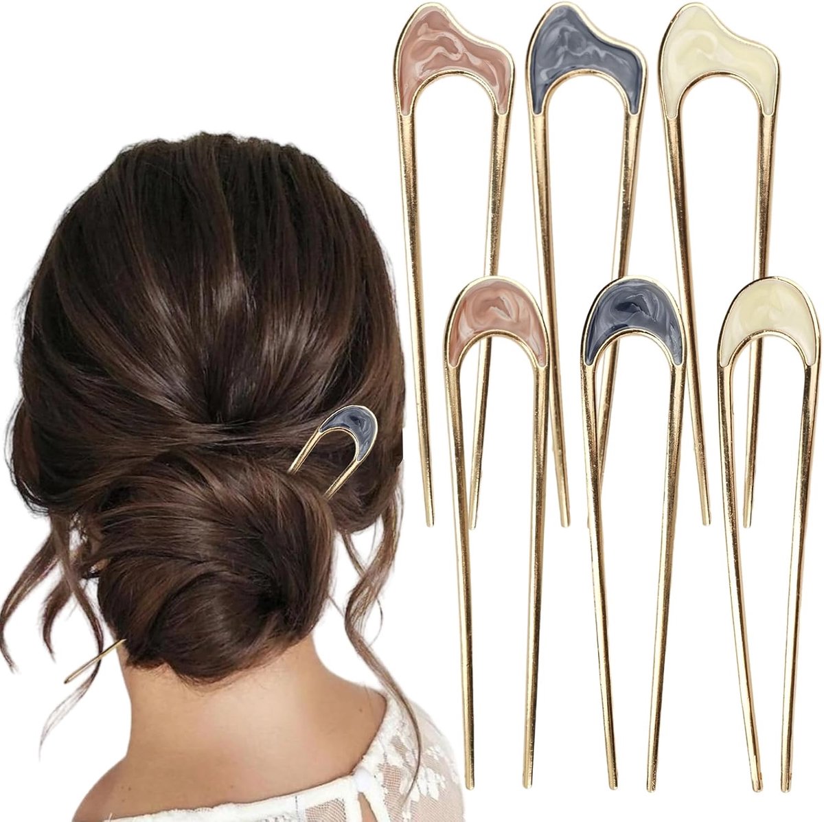 SnelShoppen - 6 Stuks U-Vormige Franse Haarklemmen, 11x2.5cm Metalen Haarspelden, 2 Stijlen Franse Twist Haarklemmen, Duurzame Styling Accessoires voo