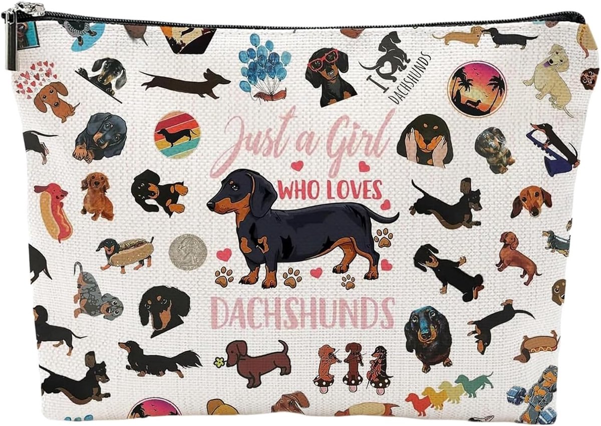 SnelShoppen - Teckel Toilettas Waterdicht Canvas Make-uptas Met Ritssluiting Draagbare Reis Toilettas 25x17x6 cm Teckel Cadeaus Voor Dames