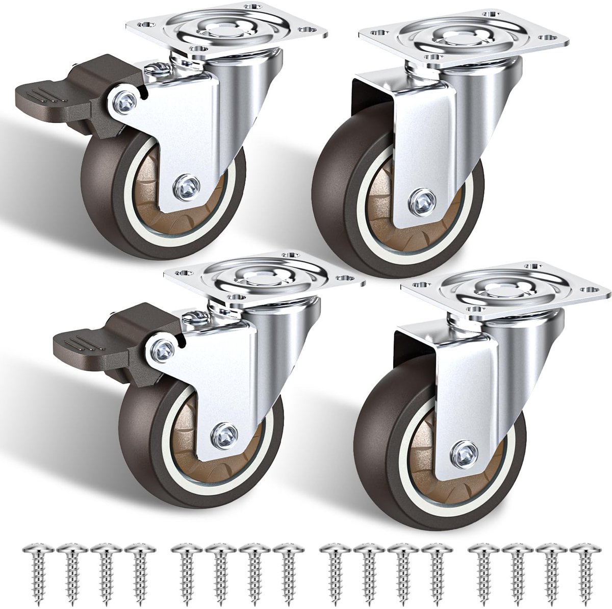 SnelShoppen - 50 mm Meubelwielen Set van 4 met Remmen - Robuuste Rubber Wielen voor Meubilair met Totale Capaciteit van 120 kg - Perfect voor Ottomans