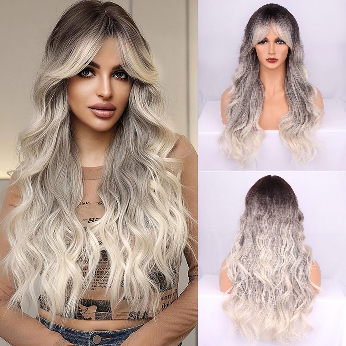 SnelShoppen - Lange Wavy Perucque voor Vrouwen - Synthetisch Haar, Warmtebestendig, 71 cm, Ideaal voor Feest, Cosplay en Dagelijks Gebruik