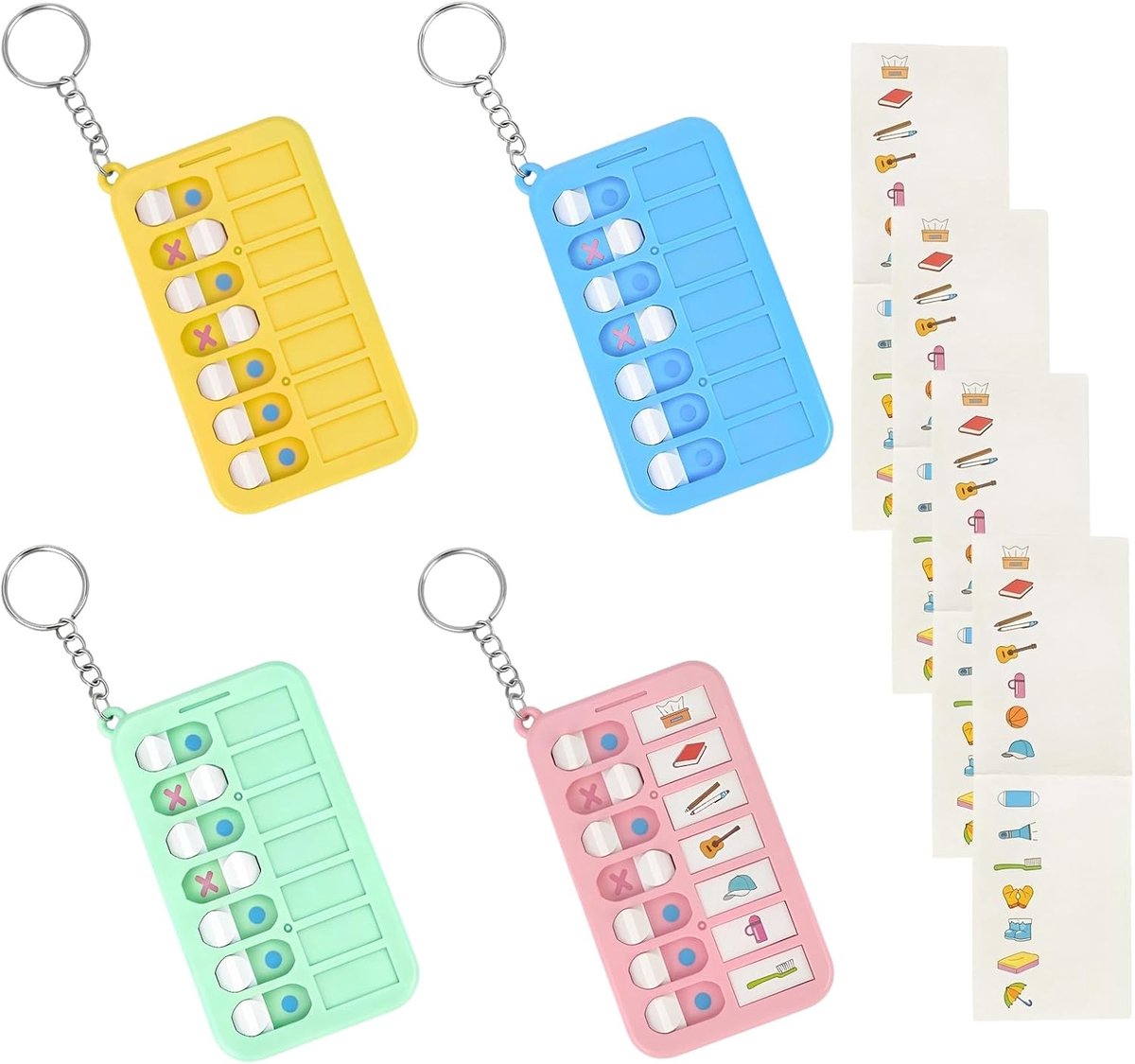 SnelShoppen - Kluz Weekly Planner voor Kinderen, Routine Planner met Sleutelhanger, Draagbare Checklist, Herbruikbare To-Do Lijst, Set van 4 Kleuren v