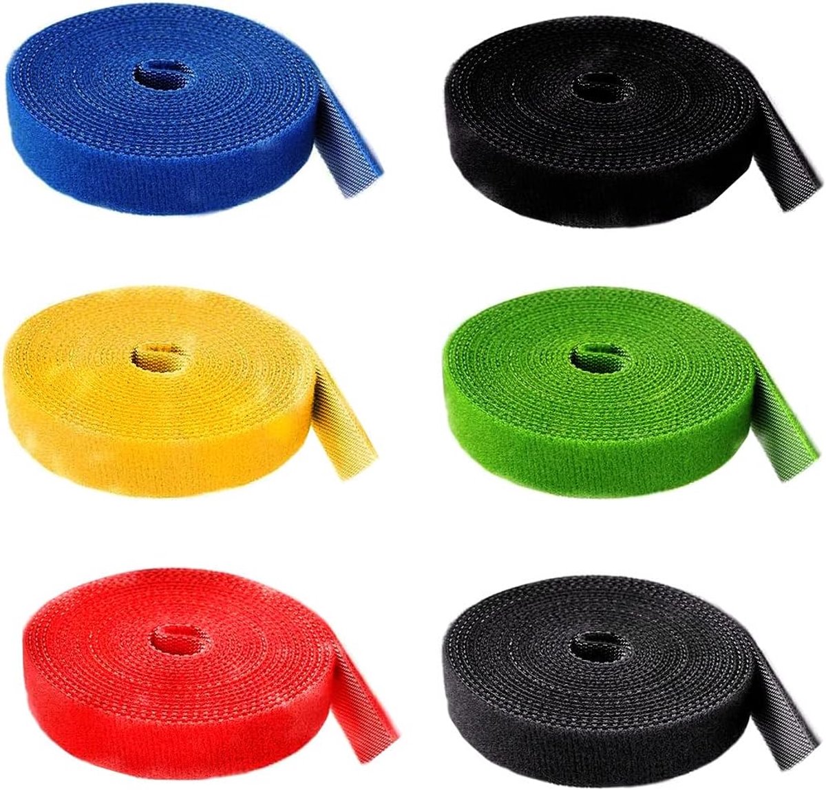 SnelShoppen - 6 Rollen Herbruikbare Kabelbinders in 6 Kleuren - Organiseer Kabels en Touwen - Nylon Suède - 1,5 Meter per Rol - Perfect voor Thuis, Tu