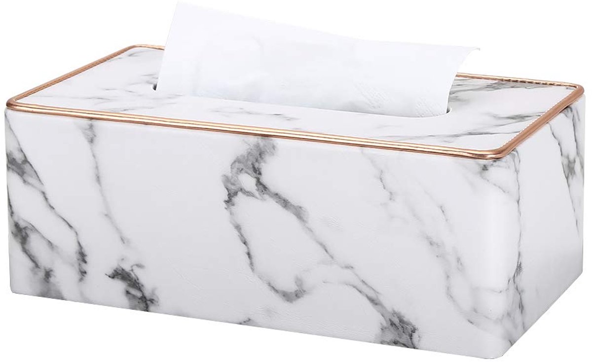 SnelShoppen - Tissue Box Cover PU Lederen Marmer Rechthoekige Tissue Box Houder voor Thuis, Kantoor, Moderne Interieur, Elegante Decoratie, Ruimtebesp