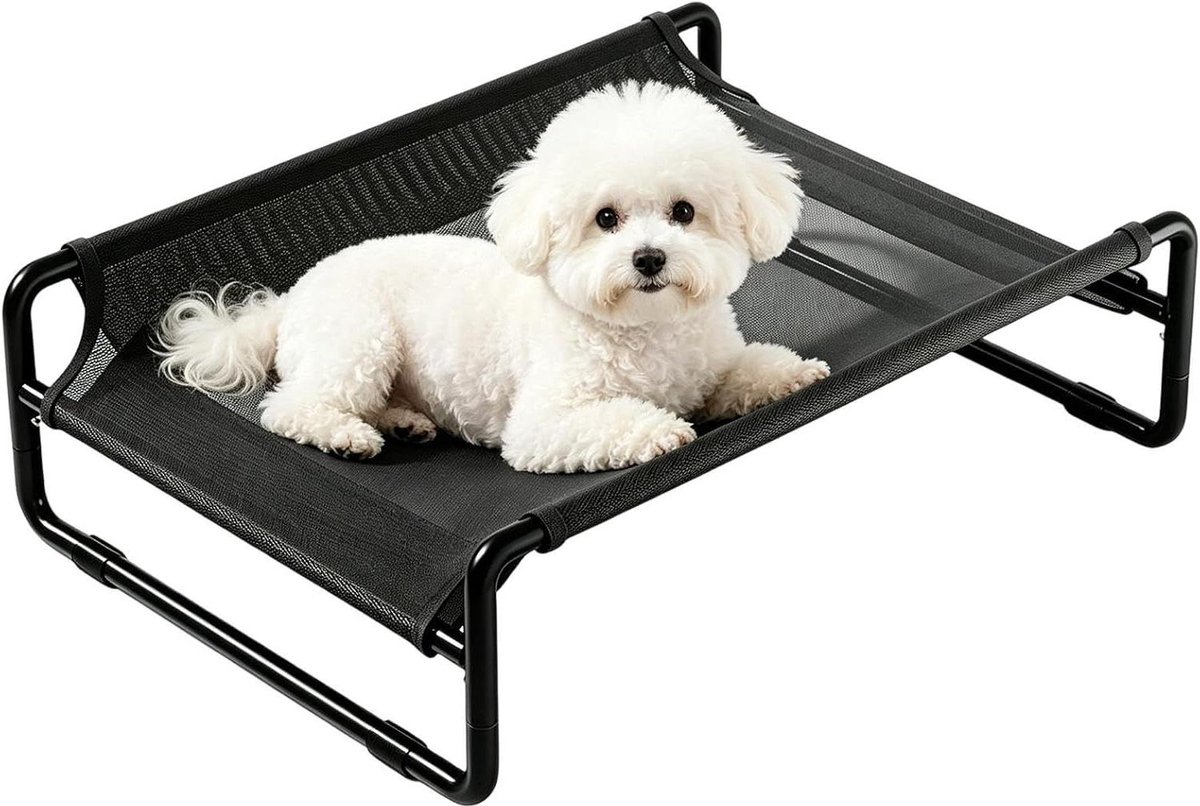 Verhoogd Hondenbed - Antislip Bed - Buiten Rusten - Makkelijk Schoonmaken - 21 cm Hoog - Zwart
