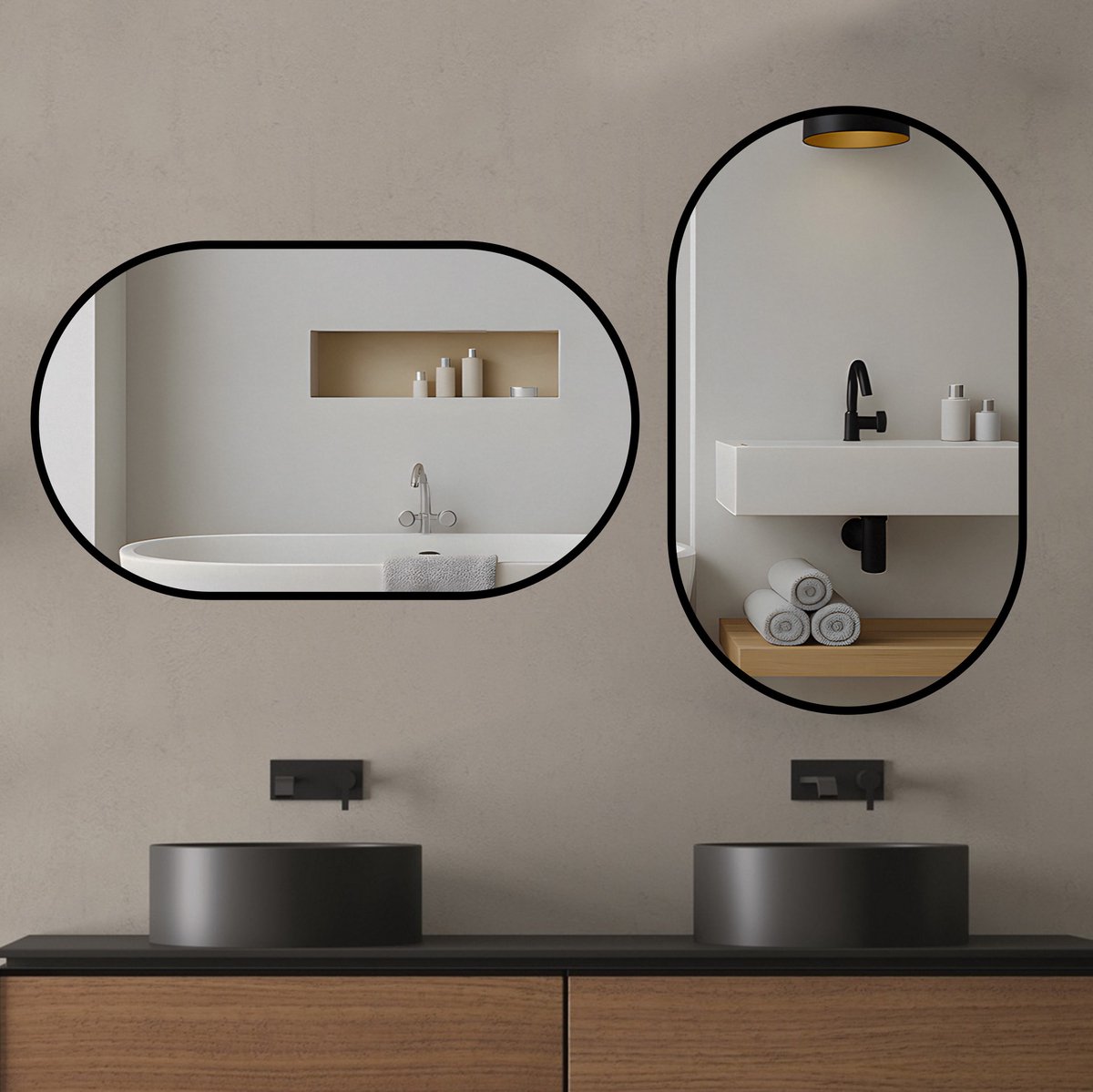 MIVRAY Wandspiegel – Ovaal 50 x 80 cm – Veiligheidsglas Met Metalen Lijst – Zilver – Horizontaal Of Verticaal Voor Badkamer