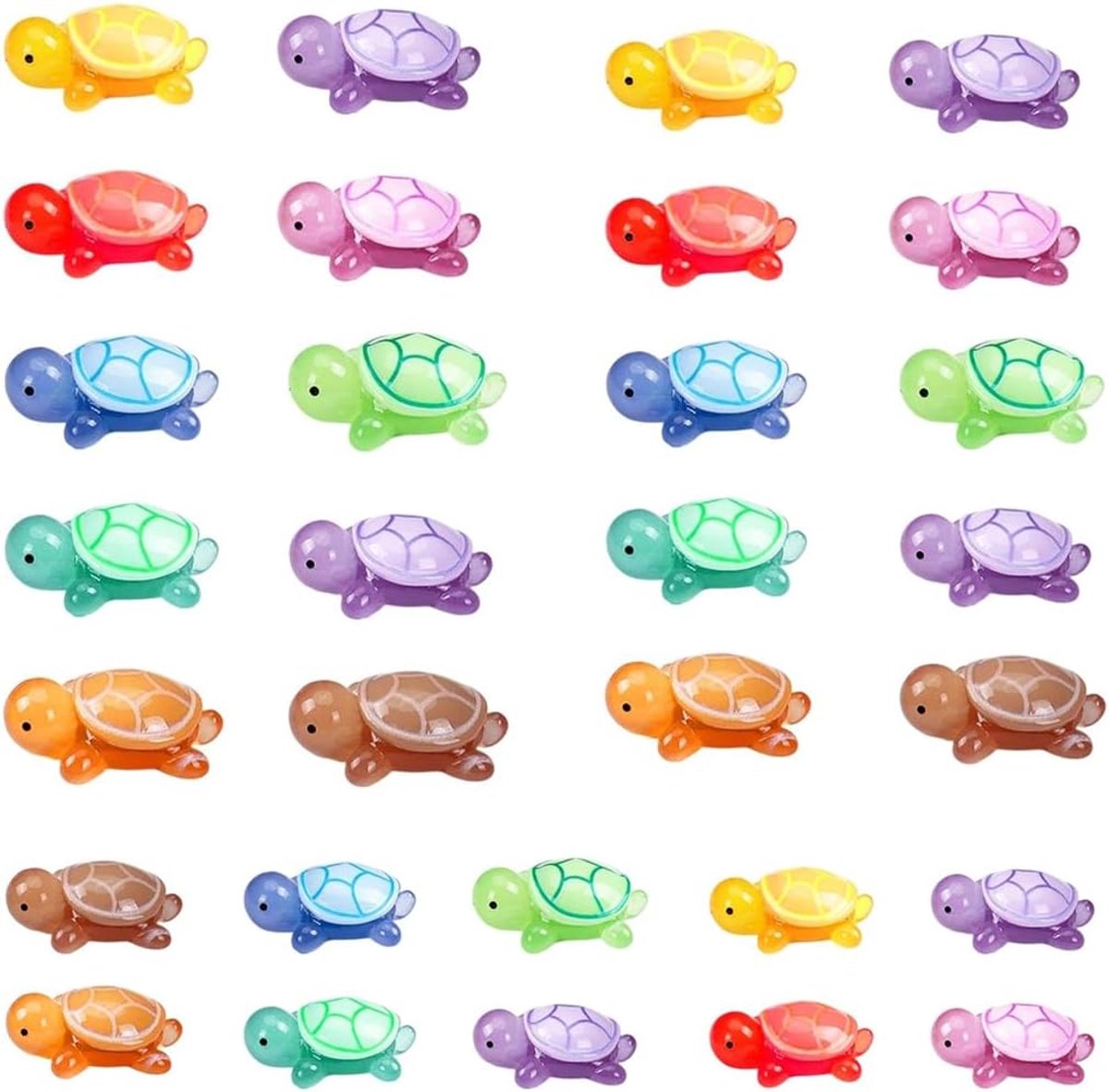 SnelShoppen - 30 stuks lichtgevende mini schildpad figuren voor tuin, aquarium en planten - kleurrijke kunsthars ornamenten voor sfeervolle decoratie
