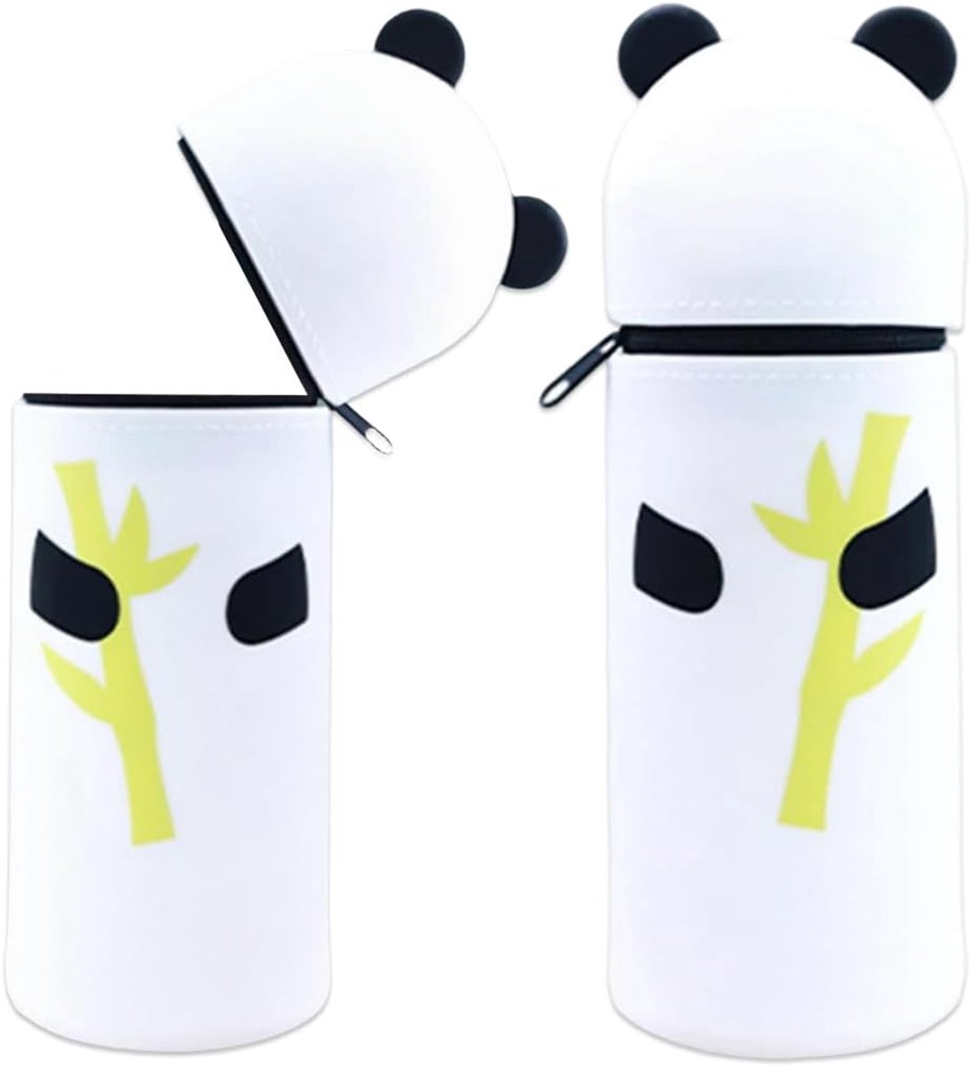 SnelShoppen - Kawaii Girls Pennenzak 2-in-1 Schrijfgerei Organiser & Penhouder Groot Zacht Silicone voor School Kantoor Schattige Panda Bamboe Kawaii