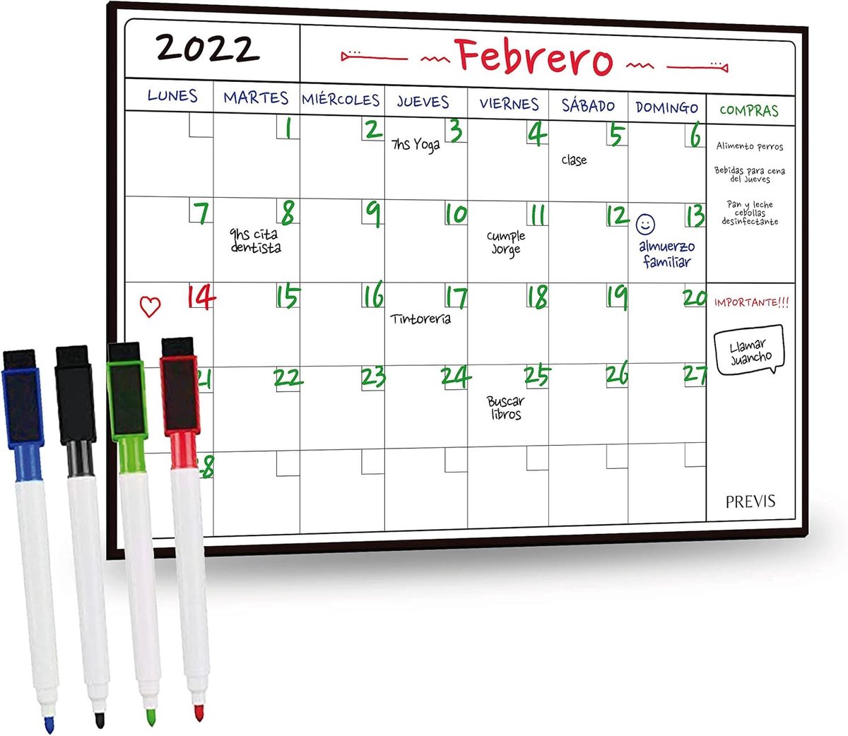 SnelShoppen - A3 Magnetisch Kalenderbord voor de Koelkast - 2-in-1 Magneet met Winkellijst en Schoolbord - Ideaal voor Keuken en Gezinsplanning