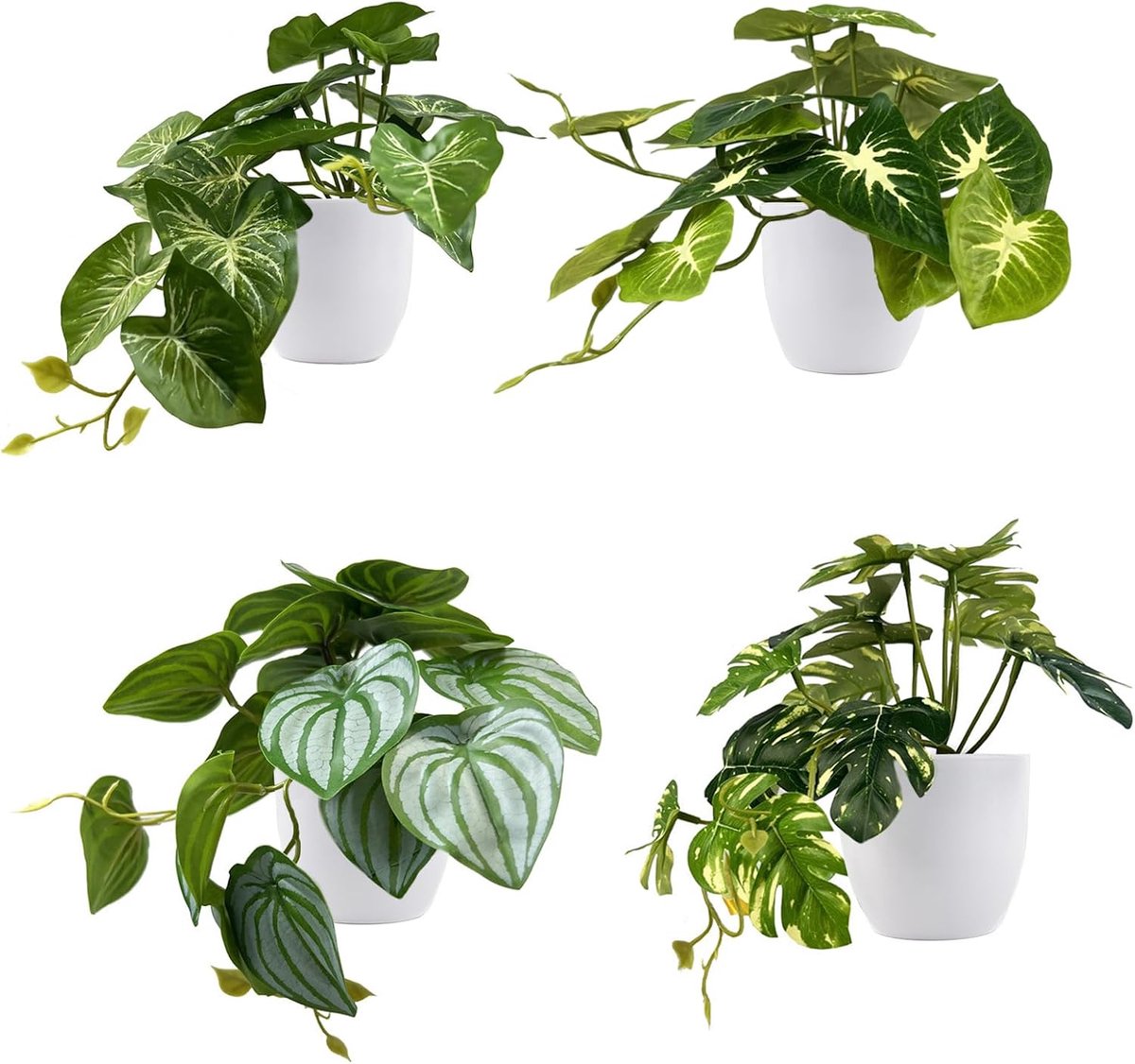 SnelShoppen - Kunstplanten in Potten, 4 Stuks Mini Decoratie, Kleine Nepplanten, Realistische Hangplanten voor Balkon, Woonkamer, Badkamer, Duurzaam e