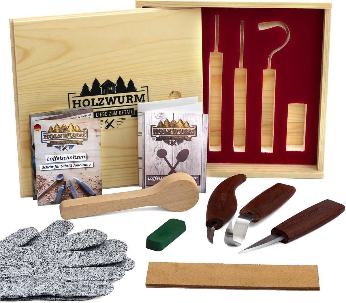SnelShoppen - Deluxe Snijmes Set voor Houtbewerking - Inclusief Handleiding, Snijtemplates, Leerband en Polijstwas - Ideaal voor het Snijden van Lepel