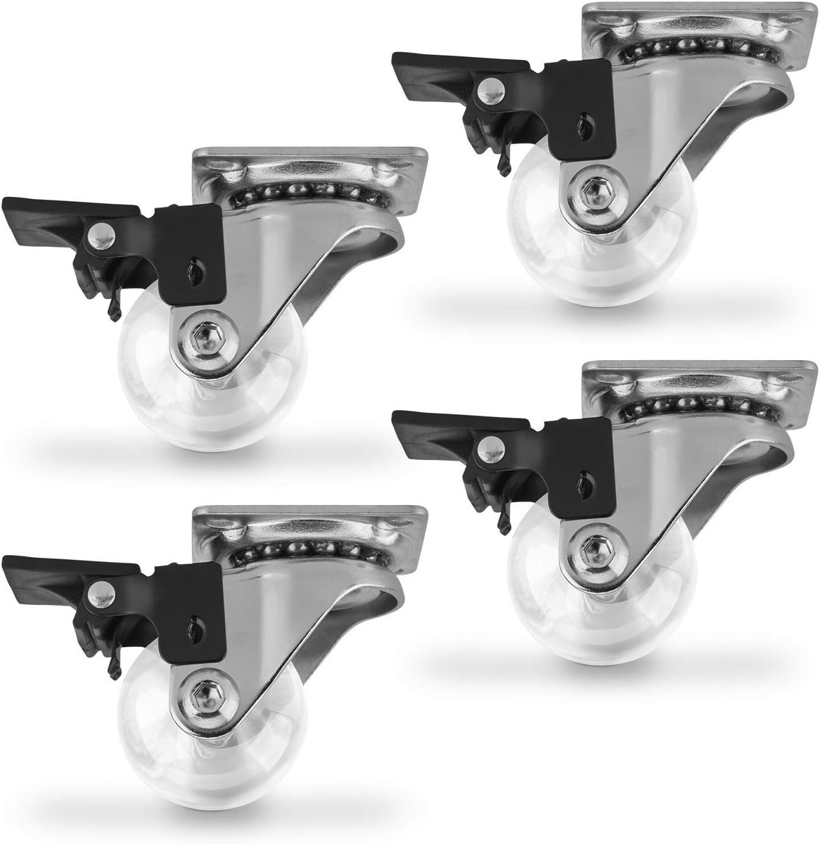 SnelShoppen - 4 x Swivel Castors Ø 35 mm Transparant met Fixer, Polyurethaan, Tot 35 kg, Voor Meubels, Vloeren, Keuken, Tuin, Stijlvol en Duurzaam