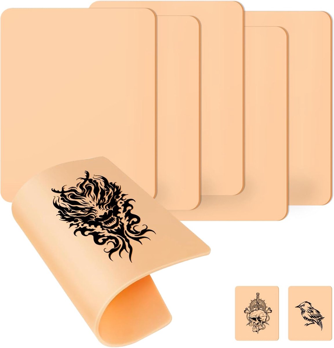 SnelShoppen - Artificial Tattoo Skin 3 mm - 6 Stuks - Realistische Oefenskin voor Tattoo Training - Hoogwaardige Silicone Kunsthuid voor Beginners