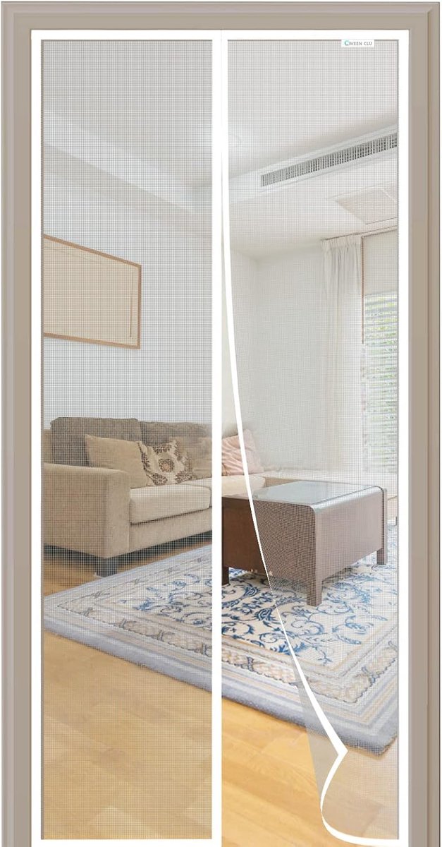 SnelShoppen - Magnetisch Vliegenraam Deur 140 x 205 cm - UV-bestendig Polyester - Geen Boren - Insectenbescherming voor Balkon, Patio, Raam - Wit