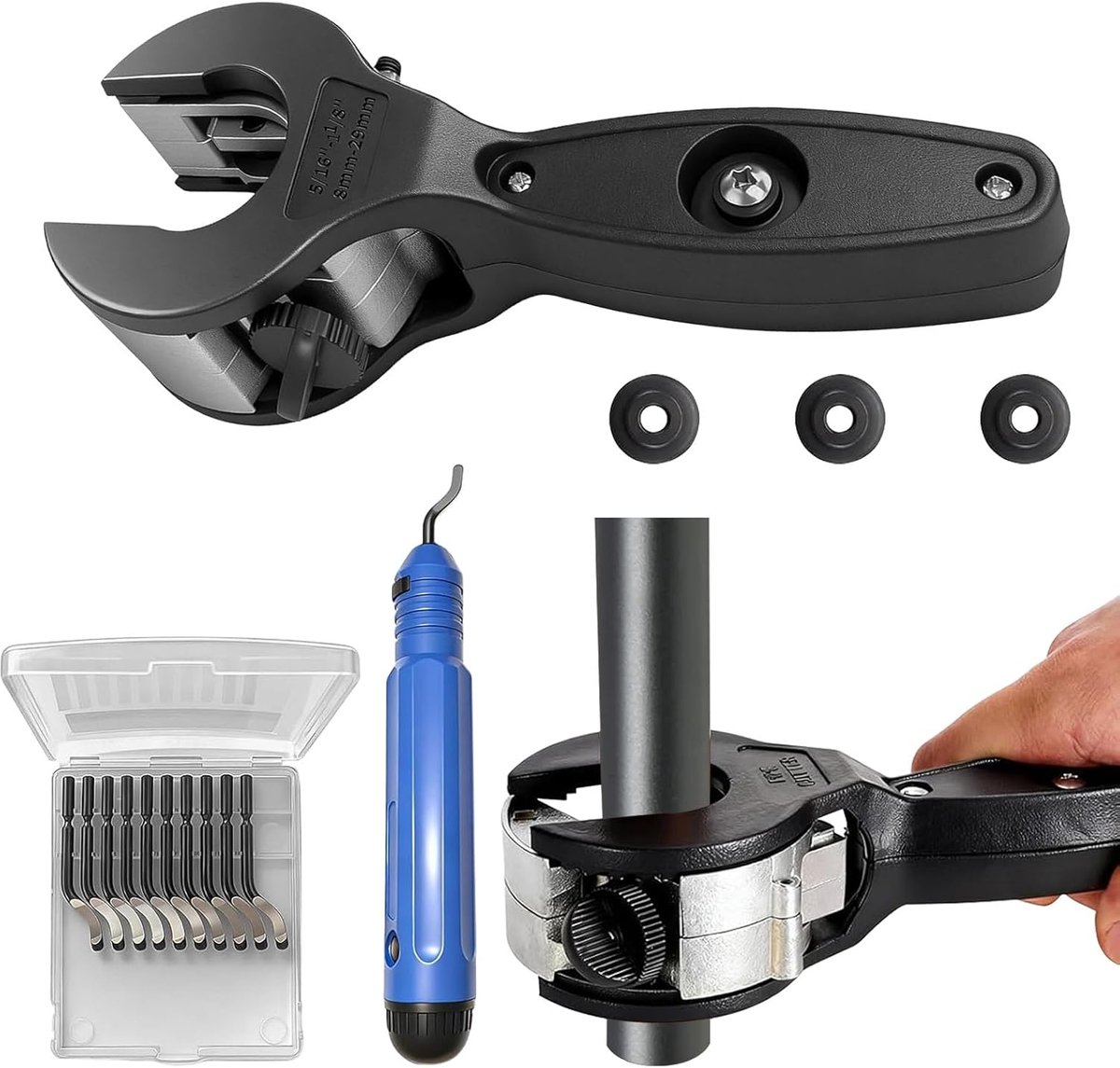 SnelShoppen - Pipe Cutter Set Ratel, Roestvrij Staal, 8-29 mm, Buisknipper voor Koper, Staal, Aluminium en PVC, Inclusief 3 Vervangende Snijwielen en