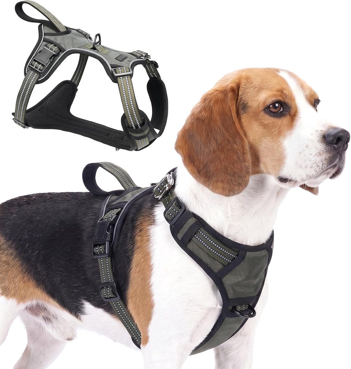 SnelShoppen - Tactisch hondenharnas legergroen M - Duurzaam, verstelbaar, ademend mesh, 1680D Oxford-stof, ideaal voor wandelen, trainen, outdoor, hon