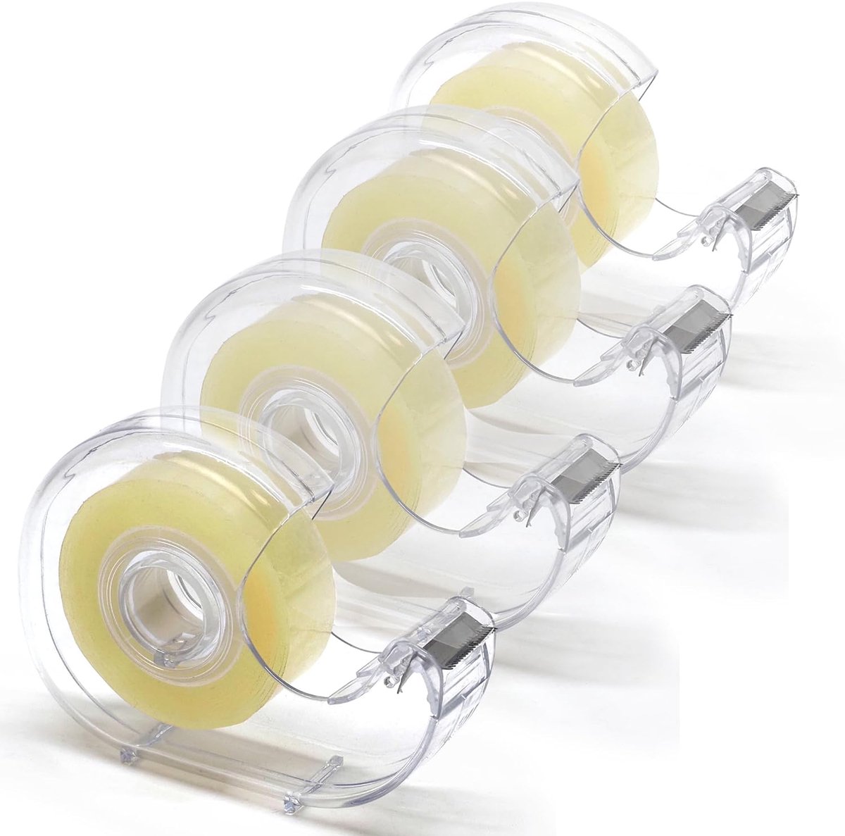 SnelShoppen - Set van 4 Transparante Tape met Dispenser, Hoge Hechting, 19mm Breed, 33m Rol, Professionele Kwaliteit, 50 Micron, Glanzend voor Thuis e