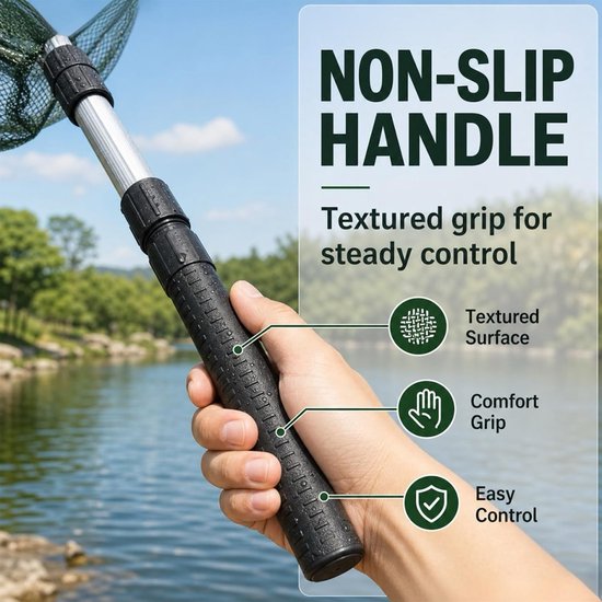 SnelShoppen - Telescopisch Visnet 130 cm - 4-delig Opvouwbaar Schepnet met Antislip Handgreep - Ondervangnet voor Vijver en Karpervissen - Licht en Ro — afbeelding 4