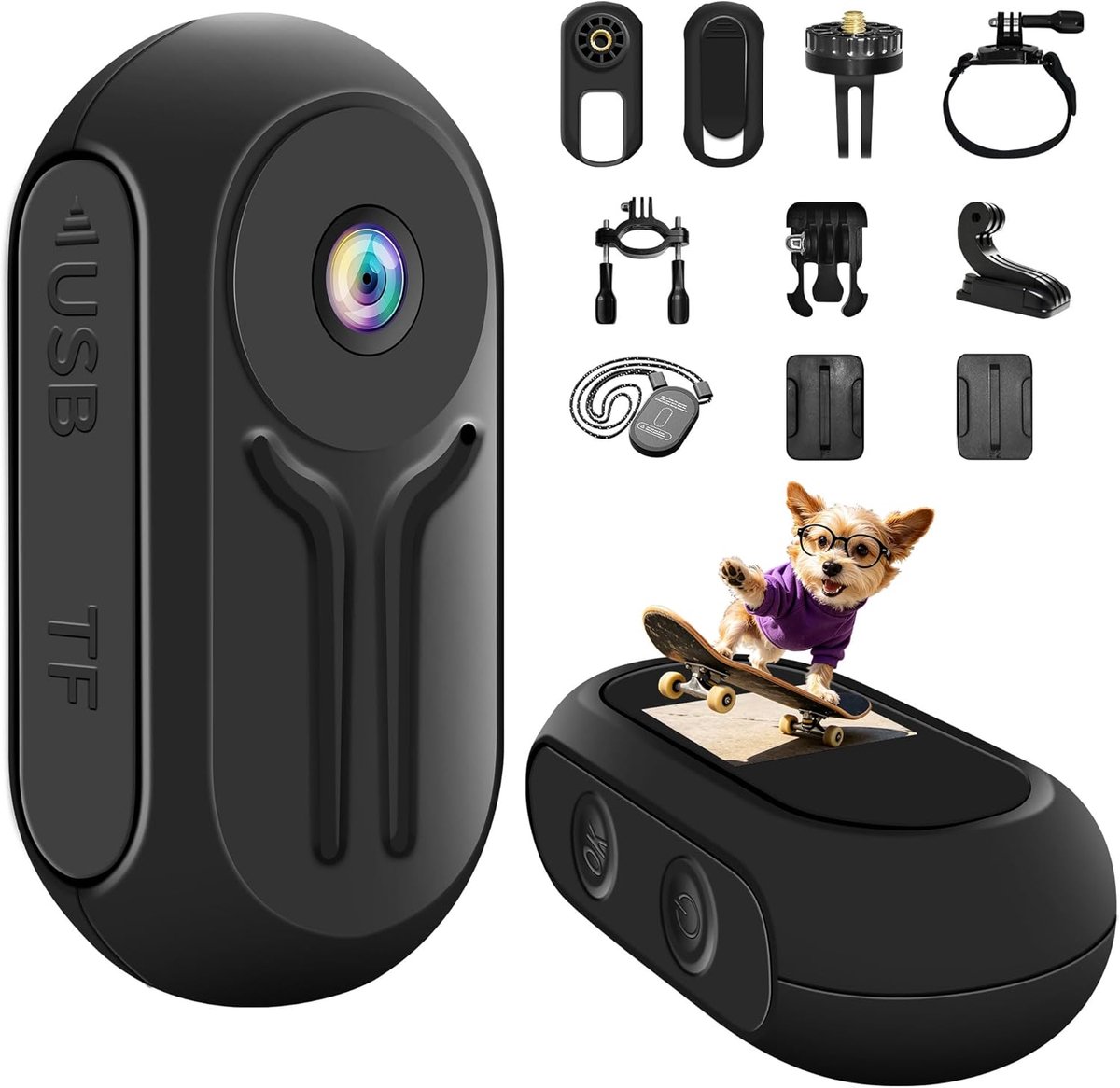 SnelShoppen - Mini Sportcamera 1080p HD Actiecamera met 120° Hoek en 0,85 Inch Display, Nachtzicht, Helmcamera voor Fiets, Motor en Vlogs