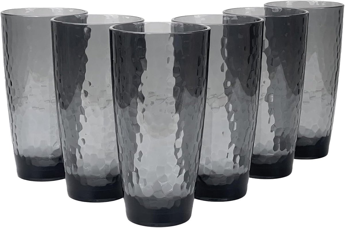 SnelShoppen - Set van 6 Grote Acryl Glazen, Plastic Bekers, Hammered Stijl, BPA Vrij, 26oz, Grijs, Perfect voor Feesten, Tuin en Buitendining
