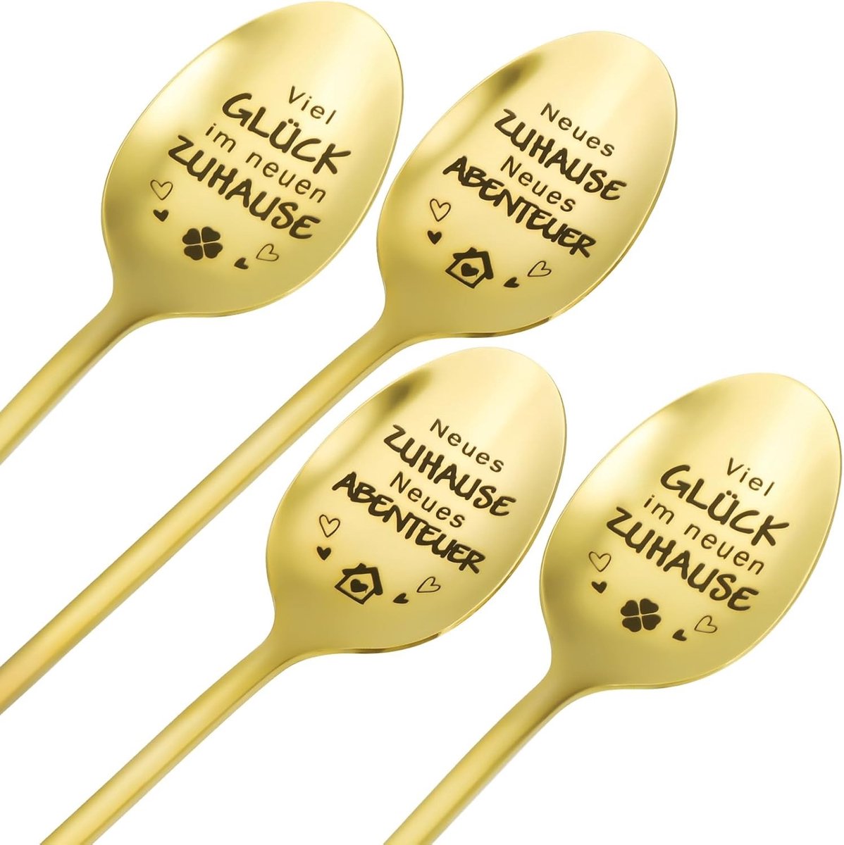 Set van 4 Gegraveerde Koffielepels van RVS met Doos, Ideaal als Cadeau voor Koffieliefhebbers en IJsfanaten, 20 cm Lange Lepels voor Thuisgebruik