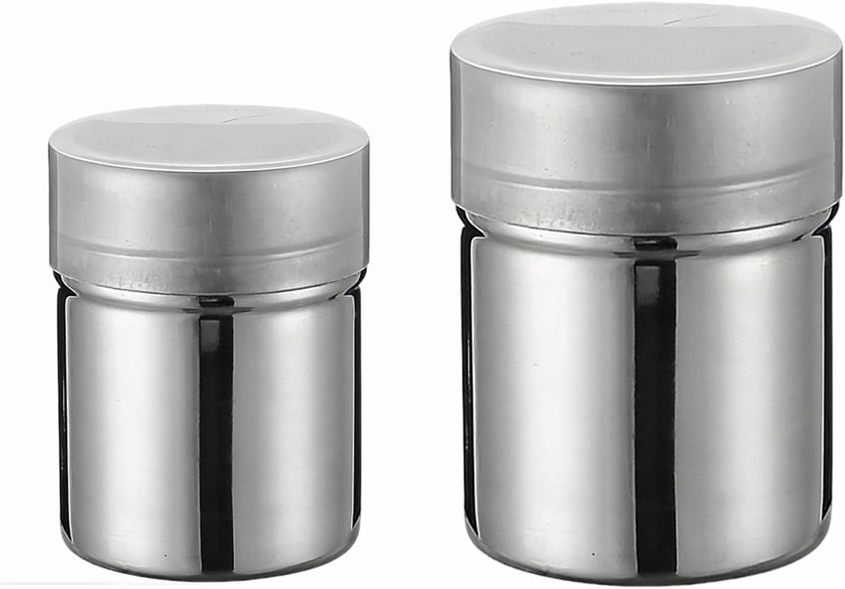 SnelShoppen - 2 Stuks Poedersuikerstrooier met Deksel, RVS Poedersuiker Shaker, Bloem Shaker, Roestvrij Staal, Voor Thuis, Restaurant, Buiten, Keuken
